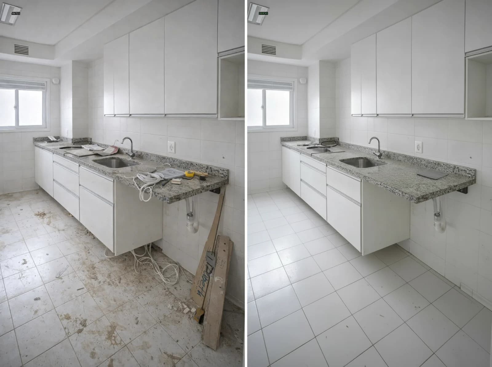 Comparación antes y después de una limpieza post obra